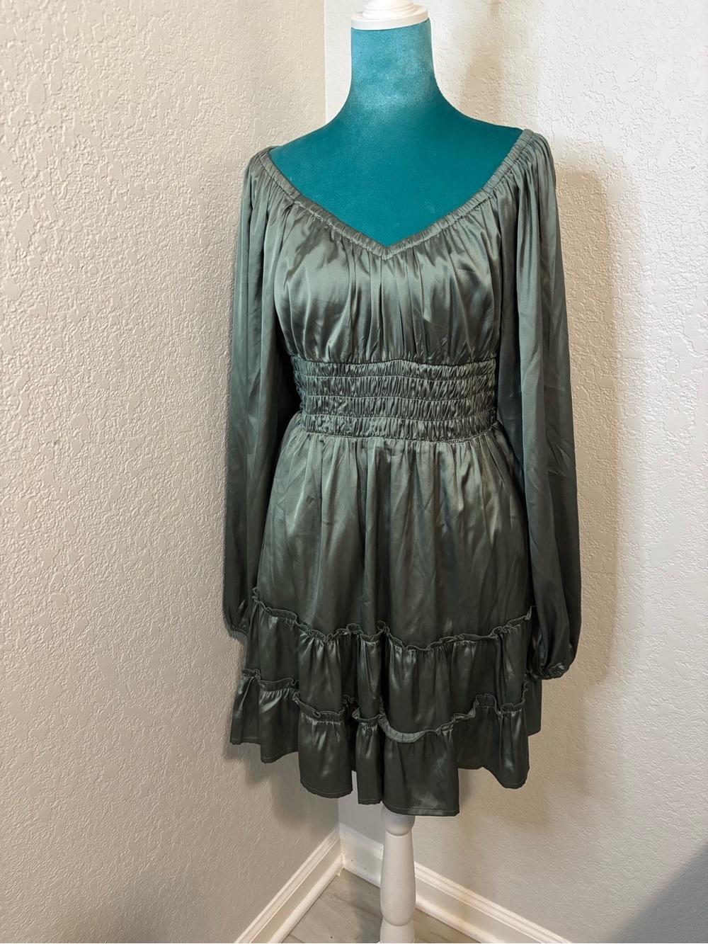Listicle Olive Green Mini Dress with Smocked Waist